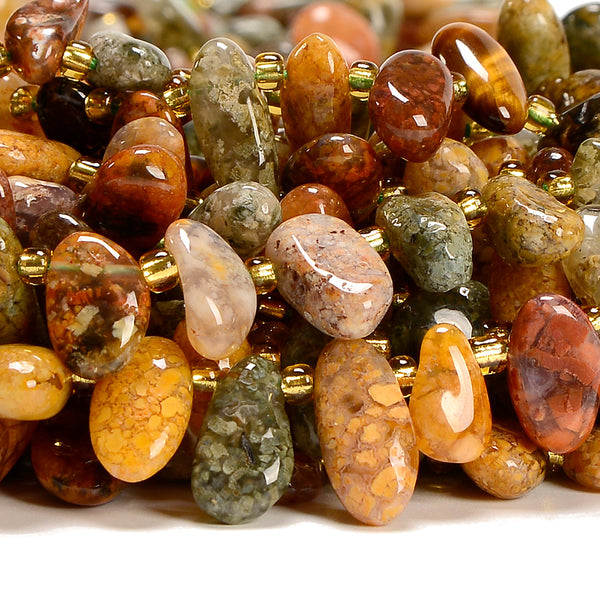 Natural Ocean Agate Gemstone Stick Pebble Chip 9-17MM Loose Beads (D714)