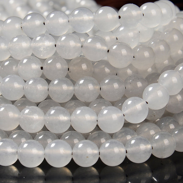 Silver White Jade Gemstone Round 8MM Loose Beads 14.5 inch Full Strand (80020233-D629)