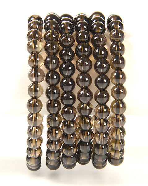 Natural Smoky Quartz Gemstone Round Bracelet 7MM 10MM 7.5 inch Strand (S52)