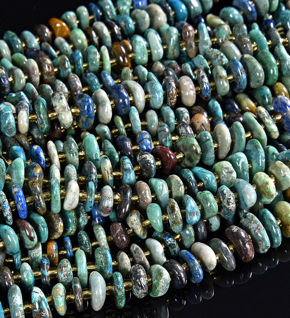 Natural Shattuckite Chrysocolla Gemstone Pebble Nugget Freeform Rondelle 8-10MM Loose Beads (D558)
