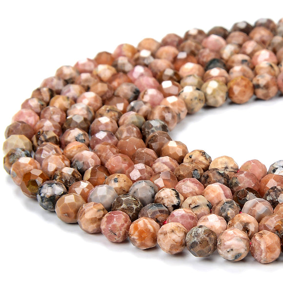 Natural Argentina Rhodochrosite Gemstone Grade AA 4MM Micro Faceted Round Loose Beads 15 inch Full Strand (80018204-P95)