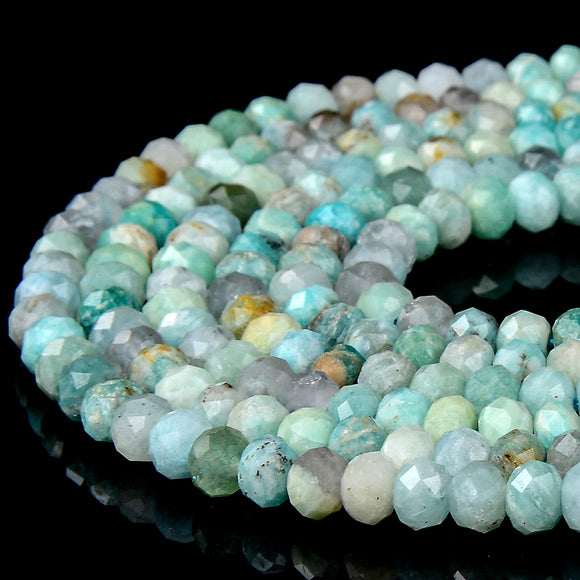 Natural Peruvian Amazonite Gemstone Grade A Micro Faceted Rondelle 5X3MM 6X4MM Loose Beads (P90)
