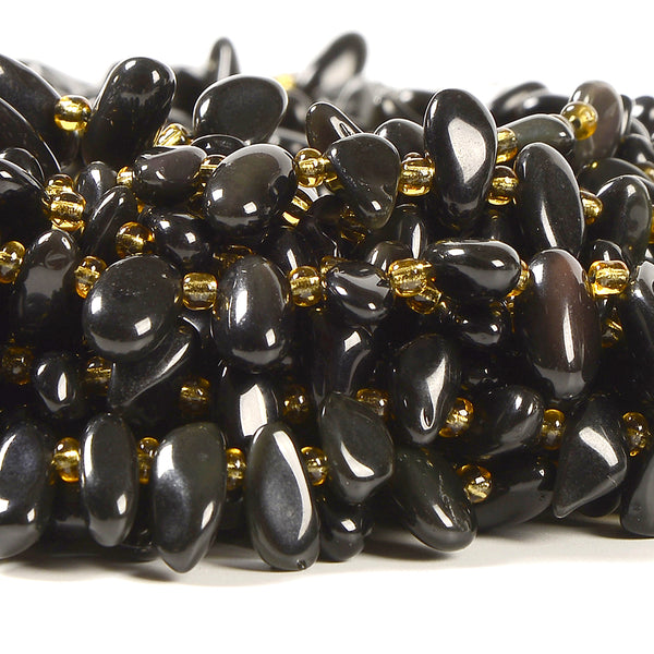 Natural Black Obsidian Gemstone Stick Pebble Chip 9-17MM Loose Beads (D715)