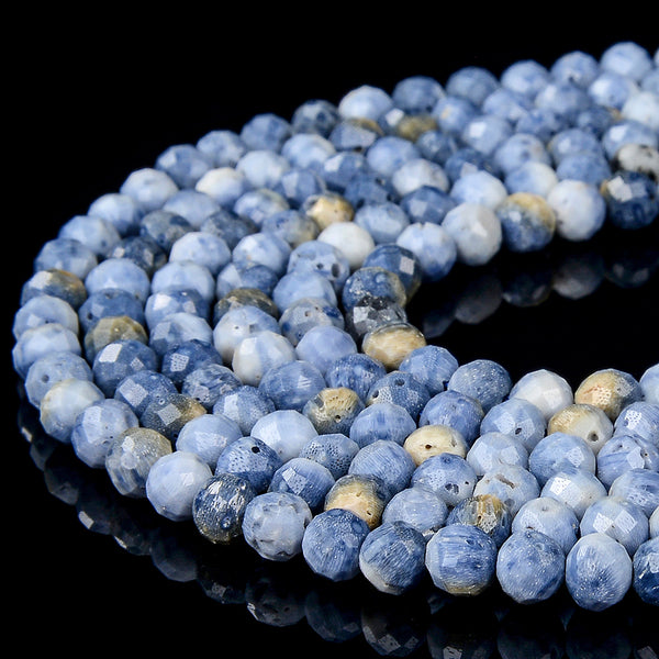 Natural Blue Coral Gemstone Grade A 5MM Micro Faceted Round Loose Beads 15 inch Full Strand (80018224-P97)