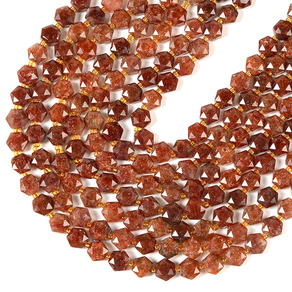 Natural Strawberry Lepidocrocite Quartz Gemstone Micro Faceted Hexagon Star 11MM Loose Beads 7.5 inch Half Strand (80021643-D722)