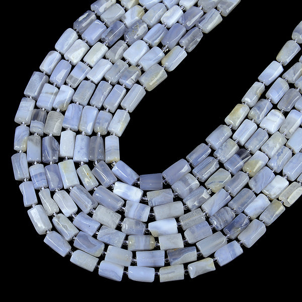 Natural Chalcedony Blue Lace Agate Gemstone Faceted Cylinder Round Tube 12X8MM Loose Beads (D663 )