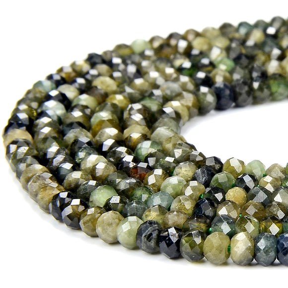 Natural Rare Green Tourmaline Gemstone Grade AA Micro Faceted Rondelle 3X2MM 4X3MM Loose Beads (P87)