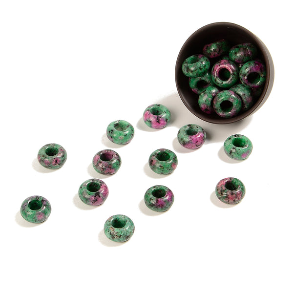 Ruby Zoisite Jasper Gemstone Large Hole Beads Rondelle Donut 14MM BULK LOT 2,6,12,24,50 Beads (80021181-S63)