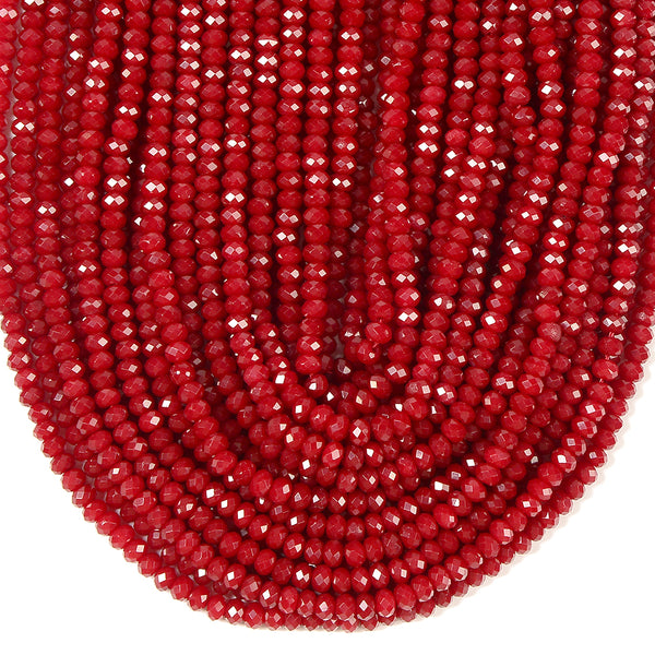 Ruby Red Jade Gemstone Micro Faceted Rondelle 4X3MM 5X3MM Loose Beads (D716)