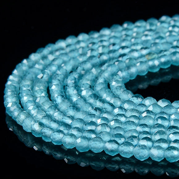 Blue Cat's Eye Gemstone Grade AAA 2MM Micro Faceted Round Loose Beads 15 inch Full Strand (80018257-P100)