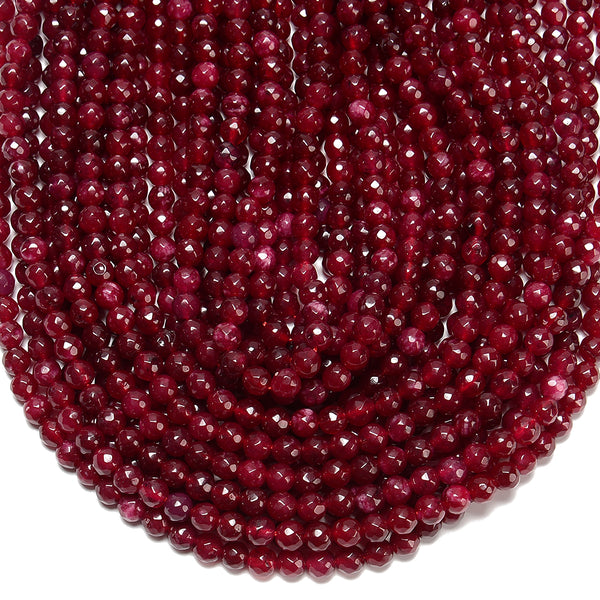 Ruby Red Jade Gemstone Facetecd Round 6MM Loose Beads (D631)