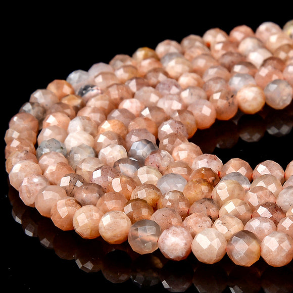 Natural Sunstone Gemstone Grade AA 4MM Micro Faceted Round Loose Beads 15 inch Full Strand (80018234-P98)