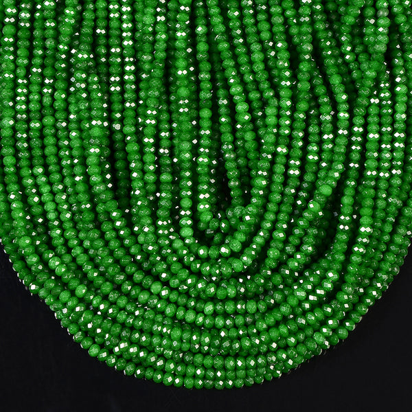 Green Jade Gemstone Micro Faceted Rondelle 4X3MM Loose Beads (D716)