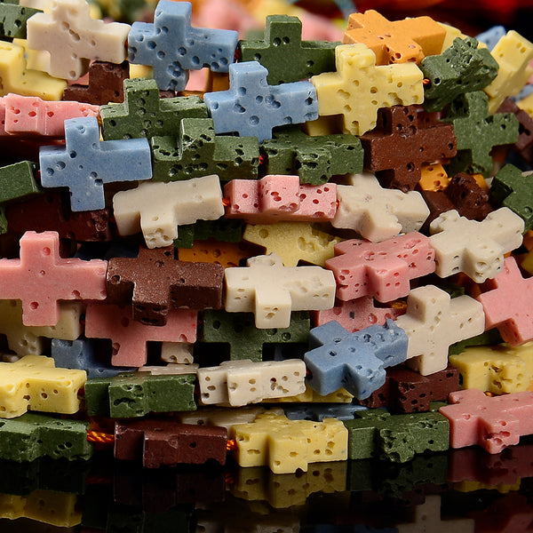 Multi Color Lava Gemstone Cross 11X9MM Loose Beads (D649)