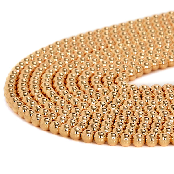 24k Gold Hematite Gemstone Round 2MM 3MM 4MM Loose Beads 15.5 inch Full Strand(P103)