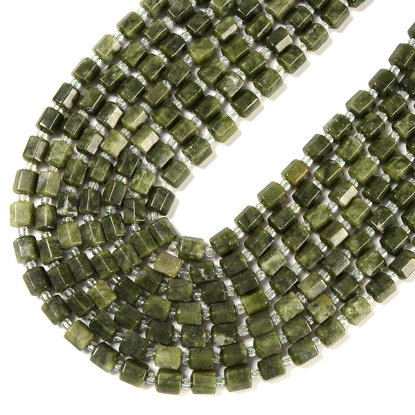 Natural Olive Jade Gemstone Faceted Round Tube Hexagon 10X8MM Loose Beads (D723)