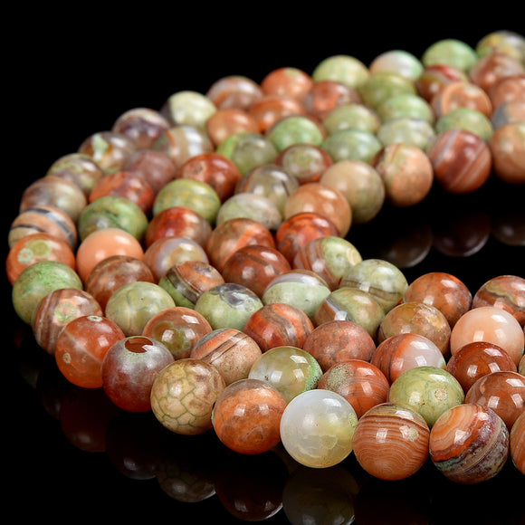 Orange Green Dragon Skin Agate Gemstone Round 8MM Loose Beads (D519)