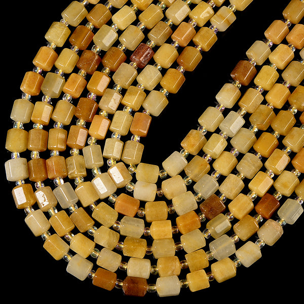 Natural Yellow Jade Gemstone Faceted Round Tube Hexagon 10X8MM Loose Beads (D720)