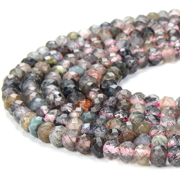 Natural Golden Black Rutilated Quartz Gemstone Grade AA 5X3MM Micro Faceted Rondelle Loose Beads 15 inch Full Strand (80018122-P89)