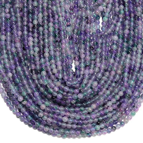 Purple Green Jade Gemstone Round 4MM Loose Beads 14.5 inch Full Strand (80020081-D617)