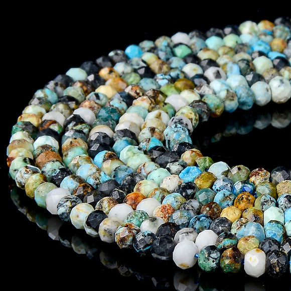 Natural Blue Opal Gemstone Grade A Micro Faceted Rondelle 4X3MM Loose Beads (P89)