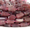 Natural Madagascar Rose Quartz Gemstone Grade AAA Faceted Cylinder Round Tube 12-8MM Loose Beads (D682)