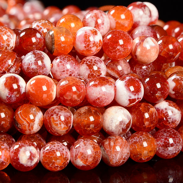 Orange Red Fire Agate Gemstone Round 6MM 8MM 10MM 12MM Loose Beads (D697)