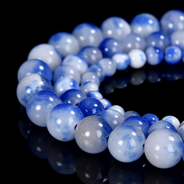 Blue White Persian Jade Gemstone Round 4MM 6MM 8MM Loose Beads (D574)