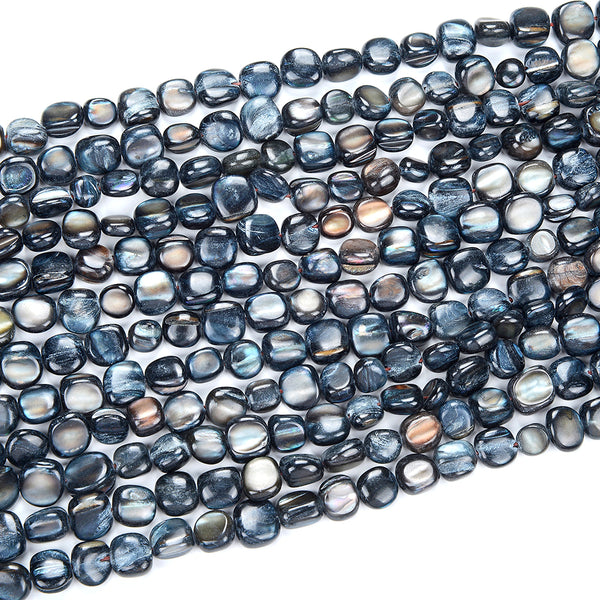 Dark Blue Mother of Pearl Shell MOP Gemstone 8-12MM Pebble Nugget Loose Beads (D433)