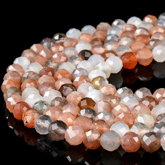 Multi Color Sunstone Gemstone Grade AAA 6-7MM Micro Faceted Round Loose Beads 15 inch Full Strand (80018239-P98)