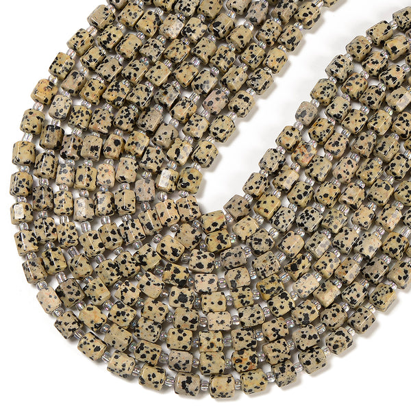 Natural Dalmatian Jasper Gemstone Faceted Round Tube Hexagon 10X8MM Loose Beads (D724)