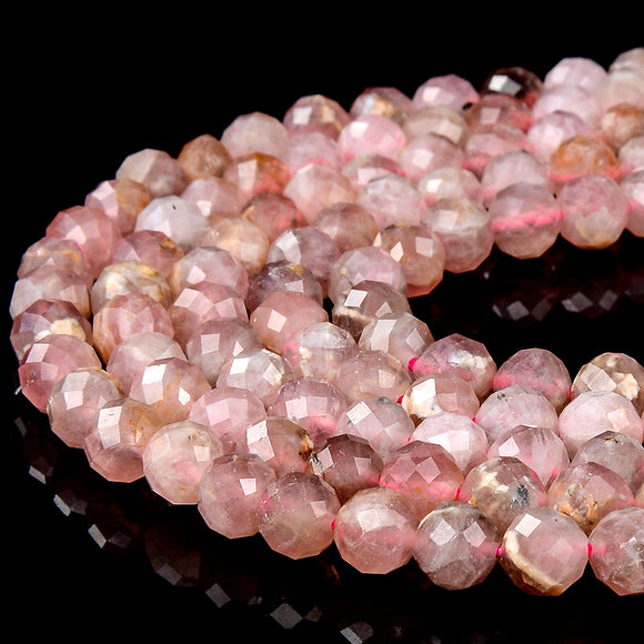 Natural Madagascar Rose Quartz Gemstone Grade AAA 7MM Micro Faceted Round Loose Beads 15 inch Full Strand (80018186-P94)