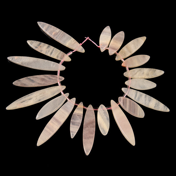 Rose Quatz Gemstone Marquise shape 10x30-12x57MM Loose Beads 7.5 inch Half Strand (80020618-D656)