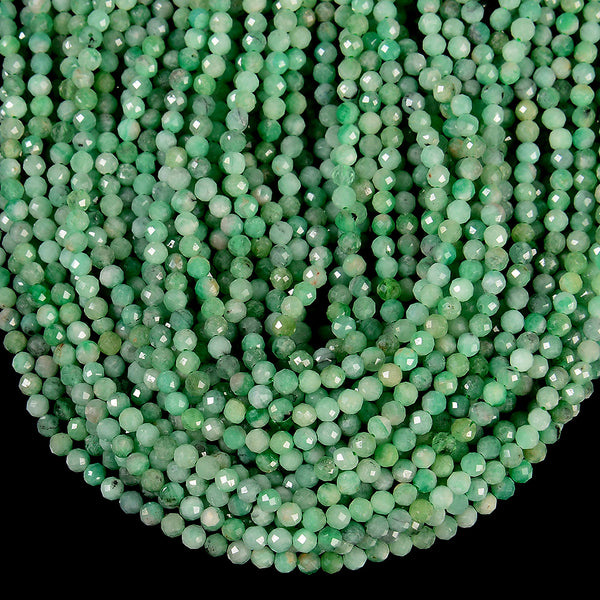 Natural Colombia Emerald Gemstone Grade AAA Micro Faceted Round 4MM Loose Beads 7.5 inch Half Strand (80020686-P119)
