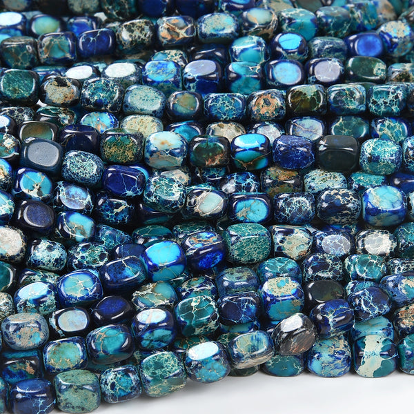 Blue Sea Sediment Imperial Jasper Gemstone Rectangle Tube 5-7MM Loose Beads (D517)
