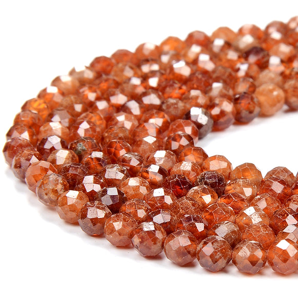 4MM Natural Hessonite Garnet Gemstone Micro Faceted Round Loose Beads 15.5 inch Full Strand (80017908-P83)