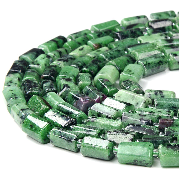 Natural Ruby Zoisite Gemstone 12X8MM Faceted Cylinder Round Tube Loose Beads (D464)