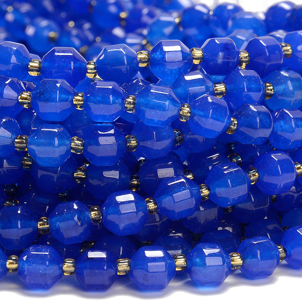 Blue Jade Gemstone Faceted Prism Double Point Cut 8MM Loose Beads (D634)