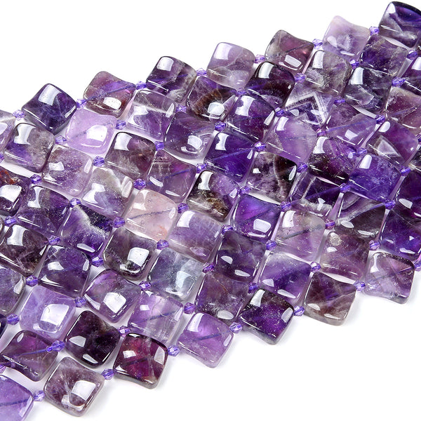 Natural Amethyst Gemstone 15MM Twist Rhombus Loose Beads (D425)