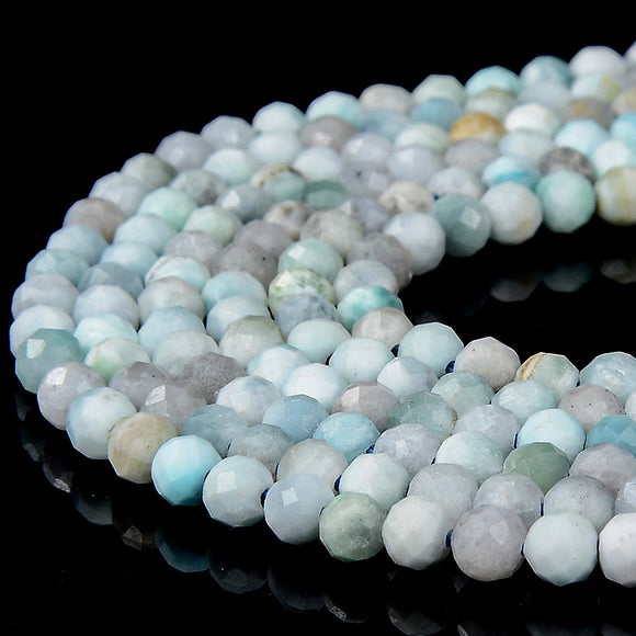 Natural Dominican Larimar Gemstone Grade AA 4MM Micro Faceted Round Loose Beads 15 inch Full Strand (80018193-P95)