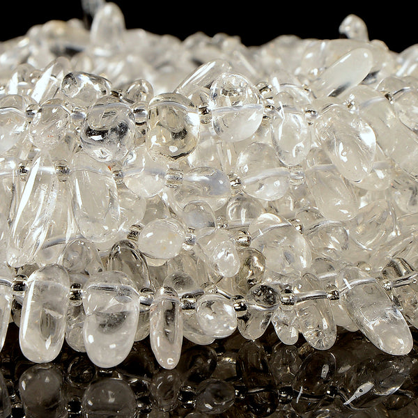 Natural Rock Crystal Clear Quartz Gemstone Stick Pebble Chip 9-17MM Loose Beads (D714)