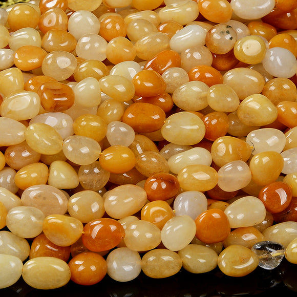 Natural Yellow Jade Gemstone 8-10MM Pebble Nugget Loose Beads (D468)