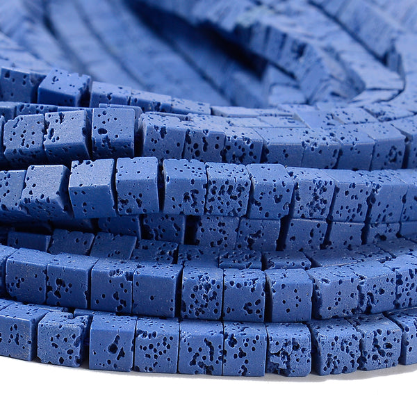 Blue Lava Gemstone Square Cube 4MM 6MM Loose Beads (D646)