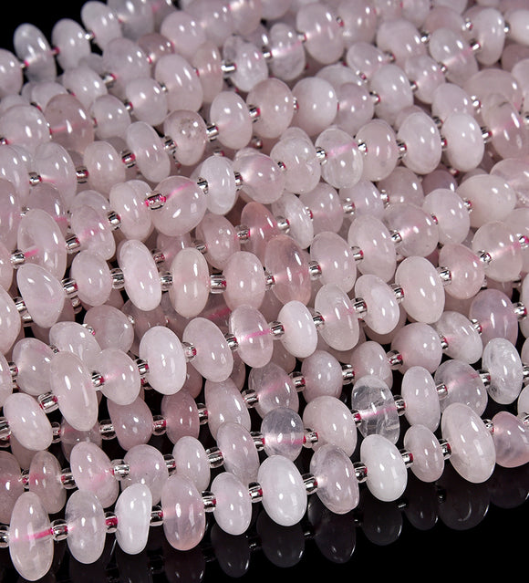 Natural Madagascar Rose Quartz Gemstone Pebble Nugget Freeform Rondelle 8-10MM Loose Beads (D559)