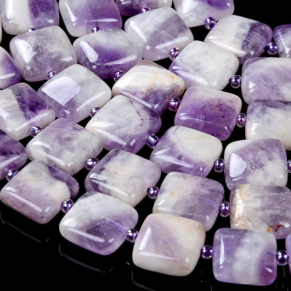 Dogtooth Chevron Amethyst Gemstone 14MM Square Cube Loose Beads (D426)