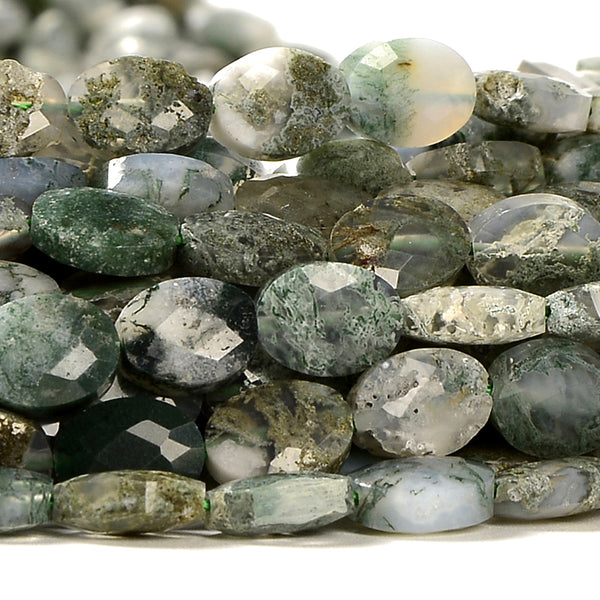 Natural Green Moss Agate Gemstone Micro Faceted Oval 8X6MM Loose Beads 7.5 inch Half Strand (80021470-D717)