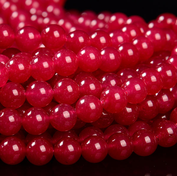 Ruby Red Color Jade Gemstone Round 8MM Loose Beads 14.5 inch Full Strand (80020095-D618)