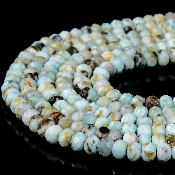 Natural Dominican Larimar Gemstone Grade A 5X3MM Micro Faceted Rondelle Loose Beads 15 inch Full Strand (80018123-P89)