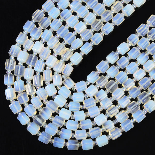 Opalite Gemstone Faceted Round Tube Hexagon 10X8MM Loose Beads (D720)