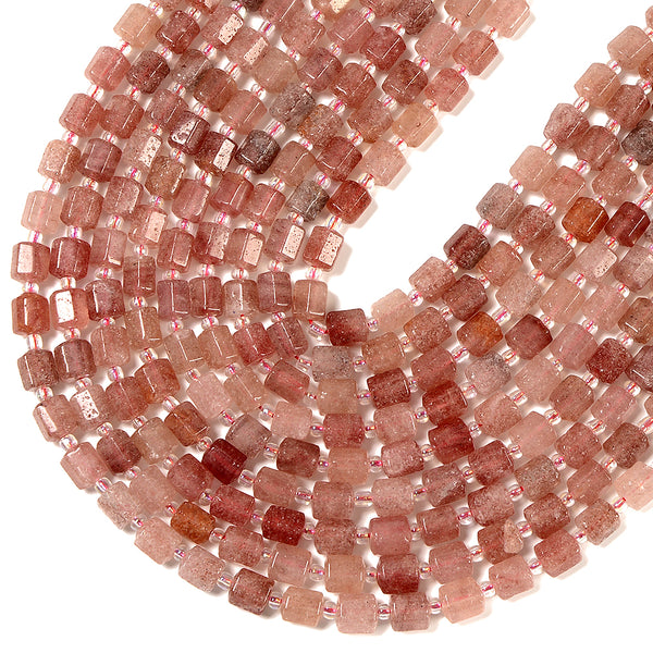 Natural Strawberry Lepidocrocite Quartz Gemstone Faceted Round Tube Hexagon 10X8MM Loose Beads (D721)